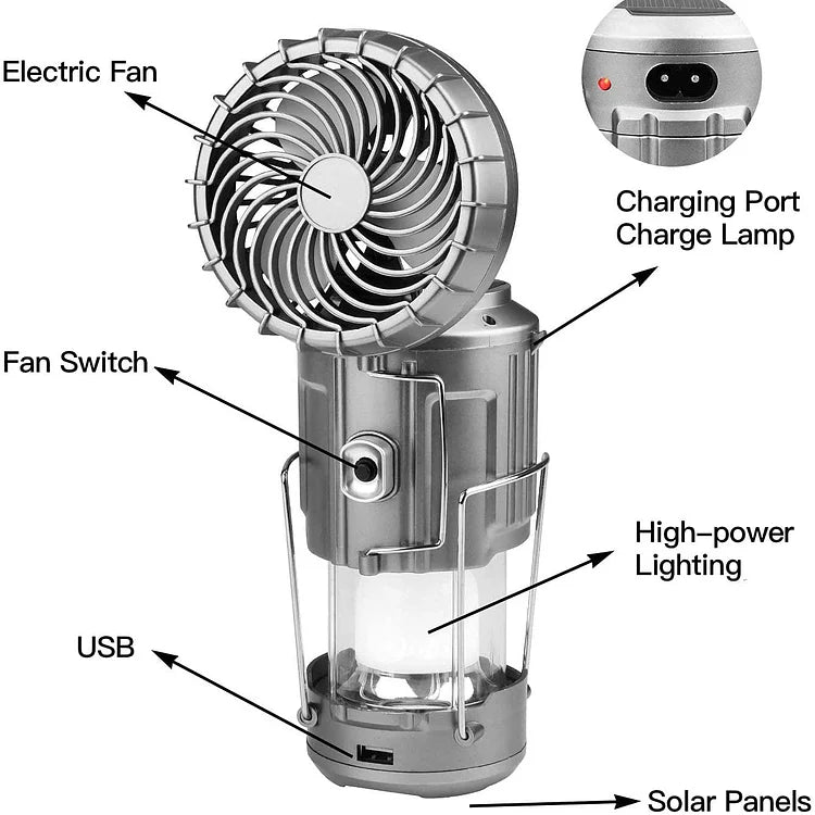 Lanterne solare ventilata 5-in-1, lanterna da campeggio portatile a LED con ventilatore💡