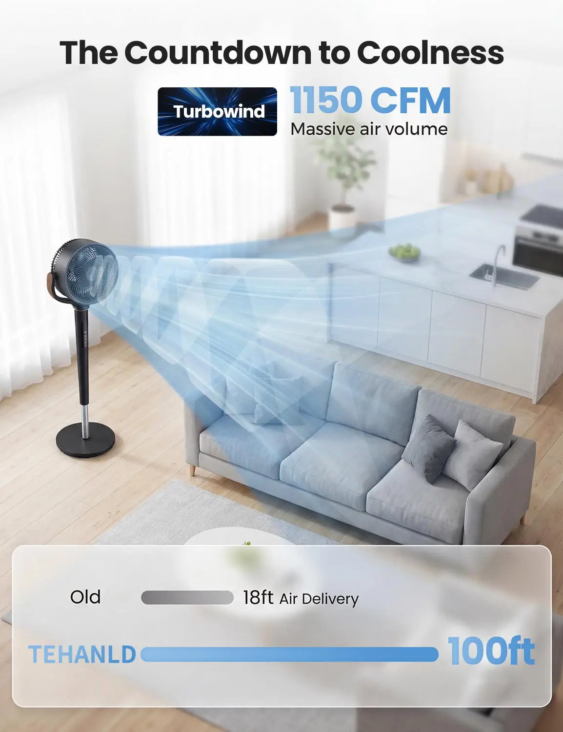 Ventilatore a piantana oscillante a 120° per camera da letto