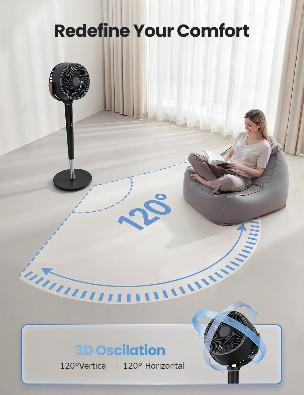 120° Oscillating Standing  Bedroom Fan