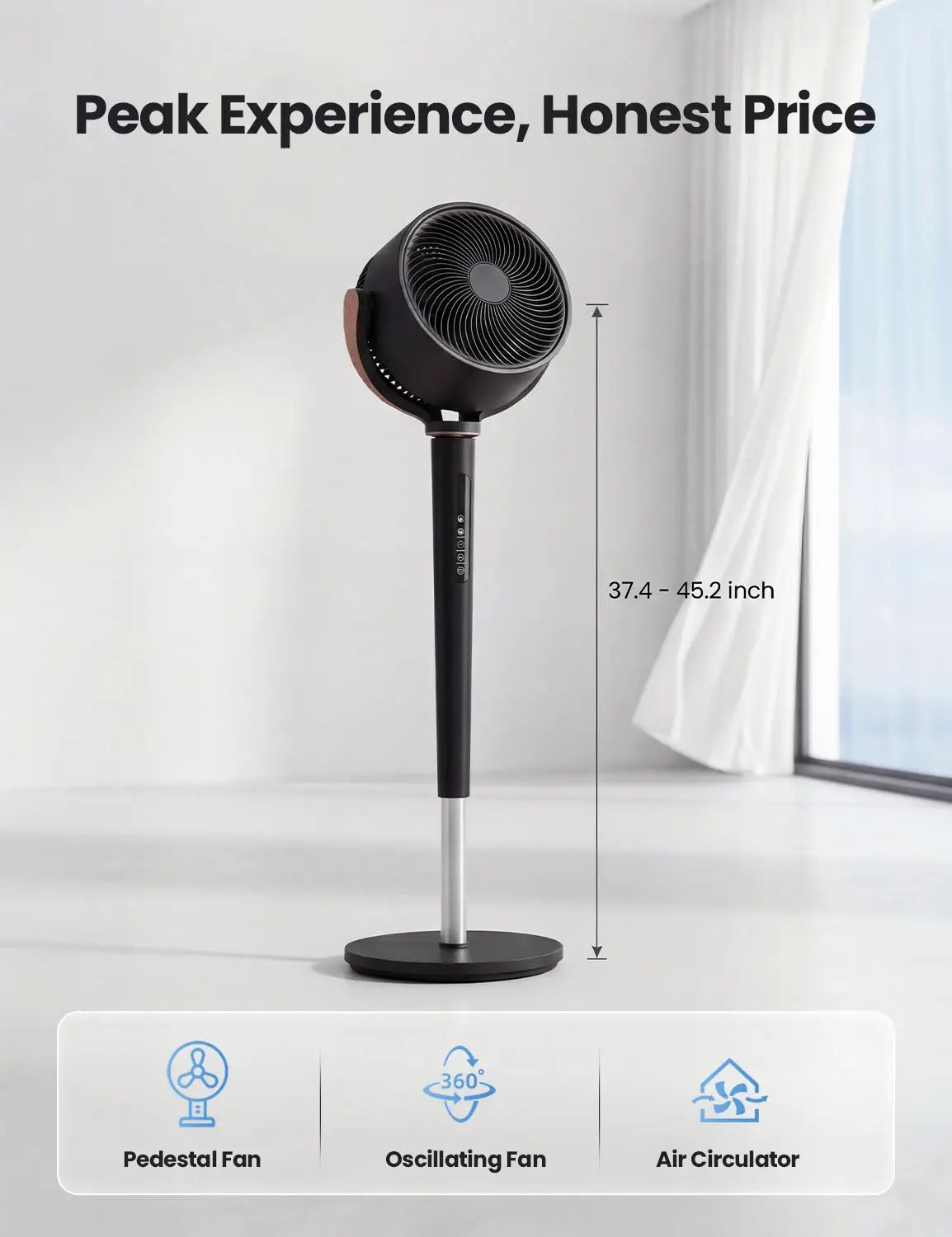 Ventilatore a piantana oscillante a 120° per camera da letto